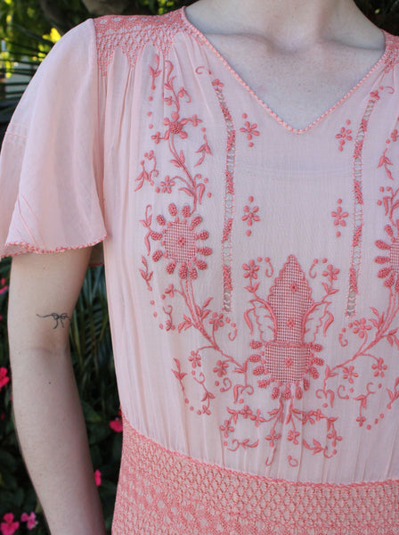 20s/30s Pink Hungarian Peasant Dress