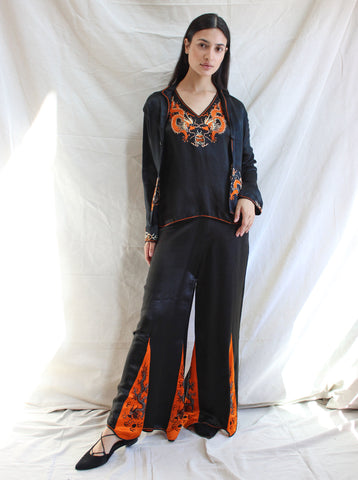 20s Chinese Silk Embroidered 3-Pc Lounge Set
