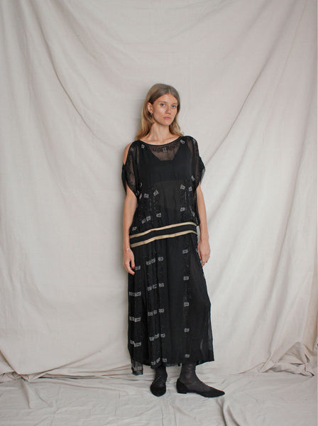 20s Drop Waist Beaded Silk Chiffon Dress