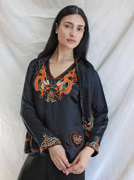 20s Chinese Silk Embroidered 3-Pc Lounge Set