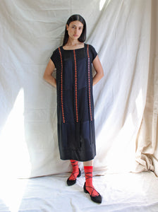 20s Button Adorned Silk Dress