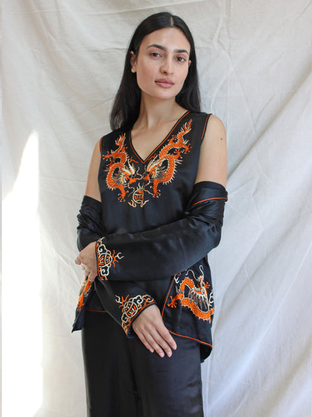 20s Chinese Silk Embroidered 3-Pc Lounge Set