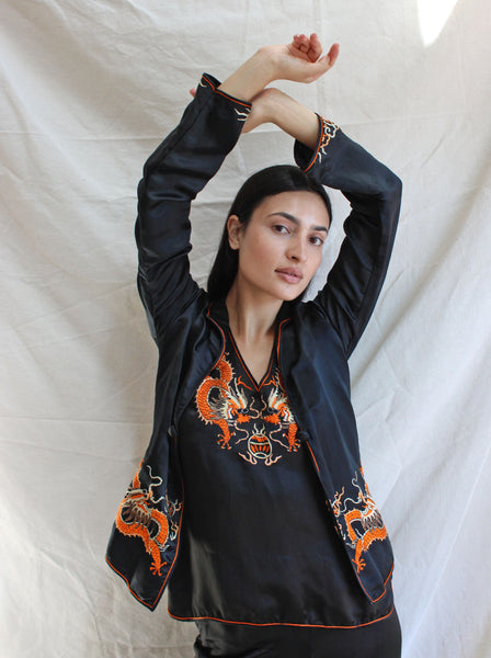 20s Chinese Silk Embroidered 3-Pc Lounge Set