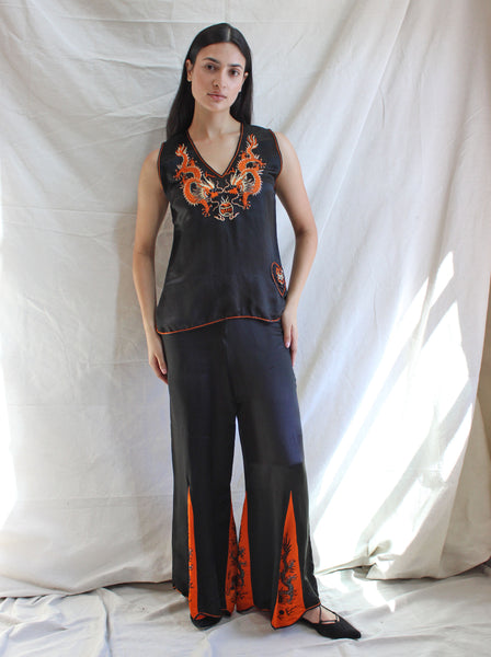 20s Chinese Silk Embroidered 3-Pc Lounge Set