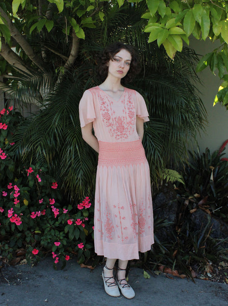 20s/30s Pink Hungarian Peasant Dress