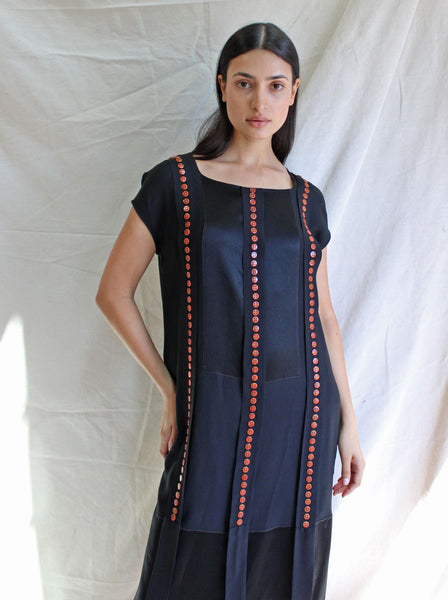 20s Button Adorned Silk Dress