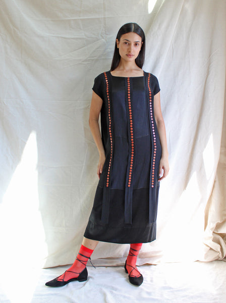 20s Button Adorned Silk Dress