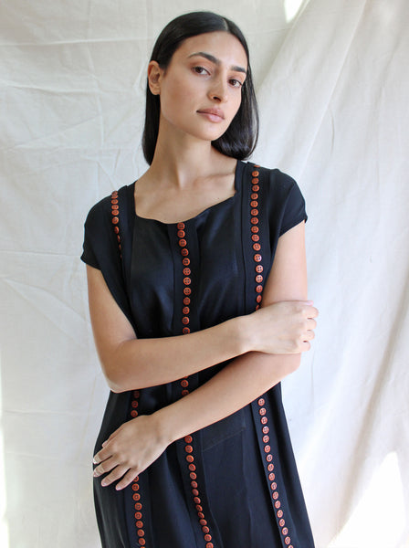 20s Button Adorned Silk Dress