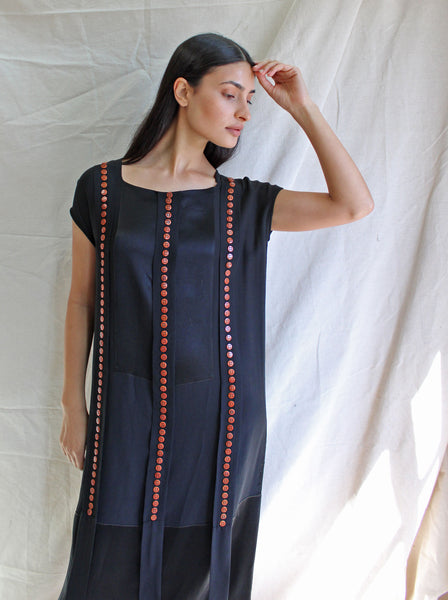 20s Button Adorned Silk Dress