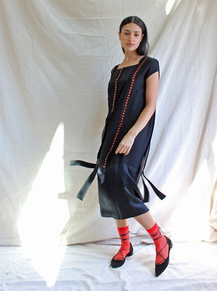 20s Button Adorned Silk Dress