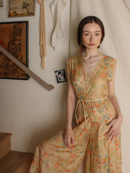 20s Pongee Silk Beach Pajamas