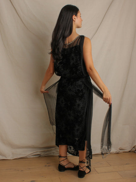 20s Silk Velvet & Chiffon Dress