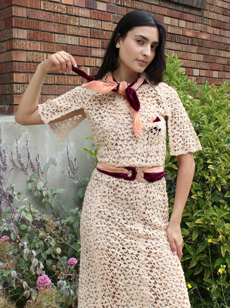 30s Lace Dress w Velvet Details