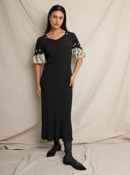 30s Two Tone Embroidered Dress
