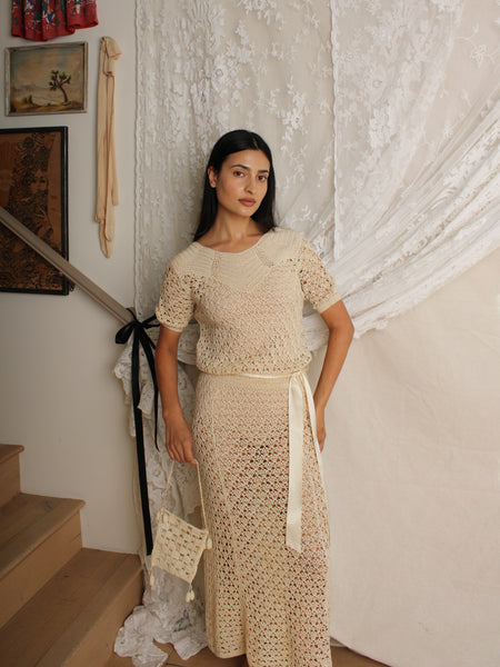 30s Crochet Dress w/ Bag