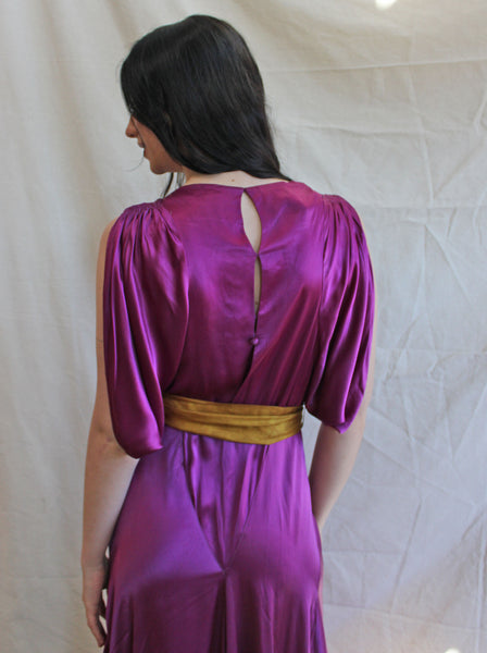 30s Silk Satin Gown in Fuchsia