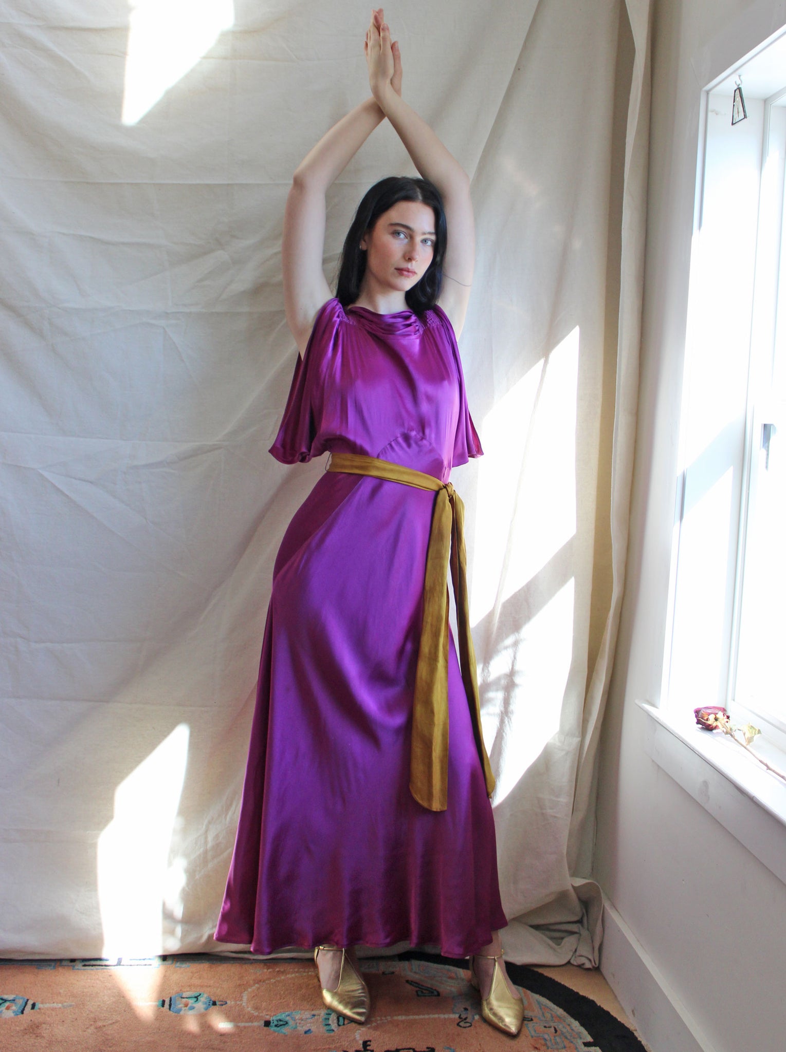 30s Silk Satin Gown in Fuchsia