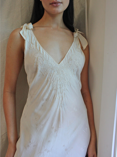 30s Embroidered Silk Jacquard Slip Dress