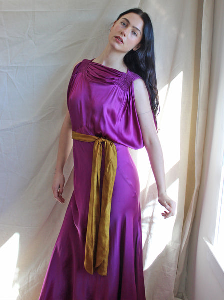 30s Silk Satin Gown in Fuchsia