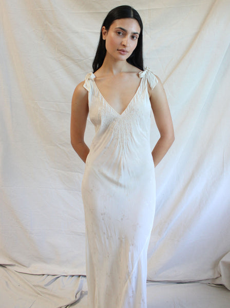 30s Embroidered Silk Jacquard Slip Dress