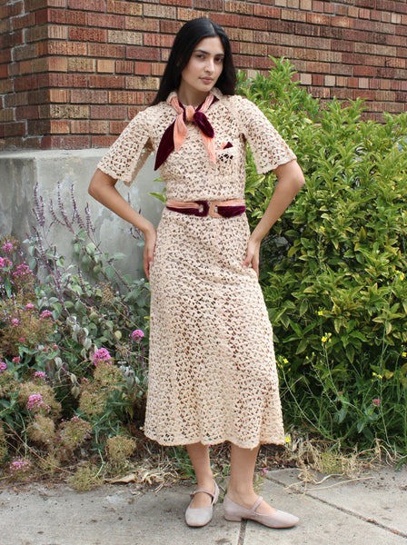 30s Lace Dress w Velvet Details