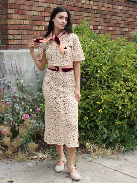 30s Lace Dress w Velvet Details