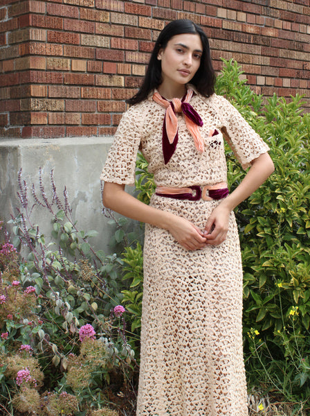 30s Lace Dress w Velvet Details