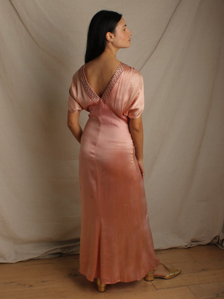 30s Rhinestone Studded Satin Gown