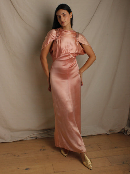 30s Rhinestone Studded Satin Gown
