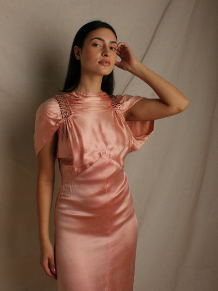 30s Rhinestone Studded Satin Gown