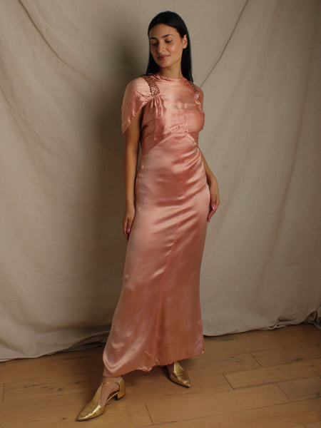 30s Rhinestone Studded Satin Gown