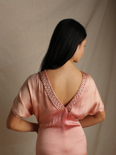 30s Rhinestone Studded Satin Gown
