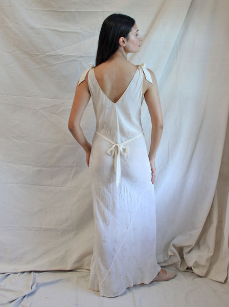 30s Embroidered Silk Jacquard Slip Dress