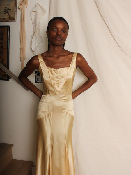 30s Champagne Silk Charmeuse Gown