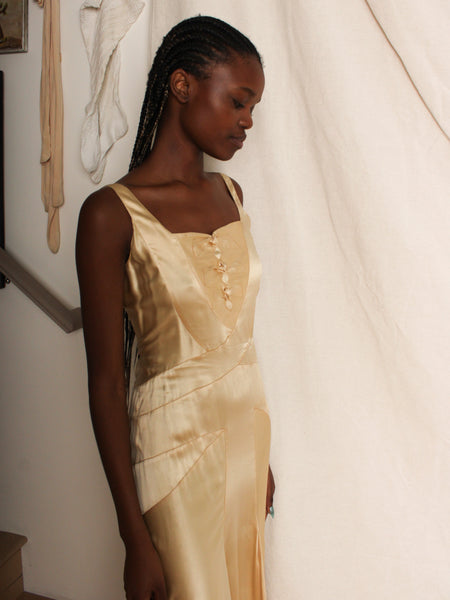 30s Champagne Silk Charmeuse Gown