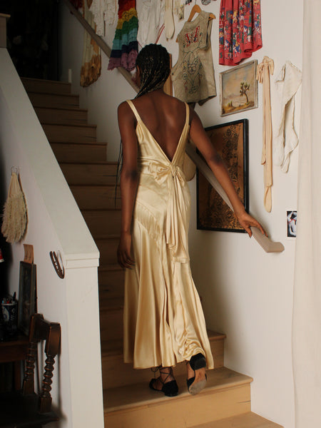 30s Champagne Silk Charmeuse Gown