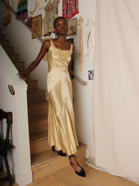 30s Champagne Silk Charmeuse Gown