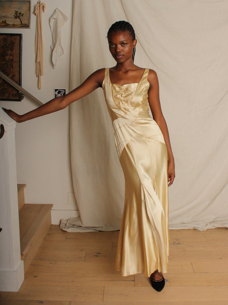 30s Champagne Silk Charmeuse Gown