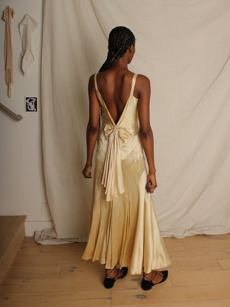 30s Champagne Silk Charmeuse Gown