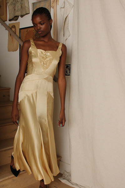 30s Champagne Silk Charmeuse Gown