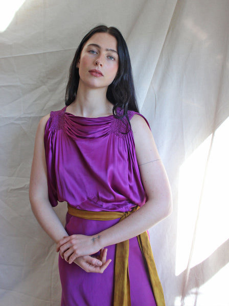 30s Silk Satin Gown in Fuchsia