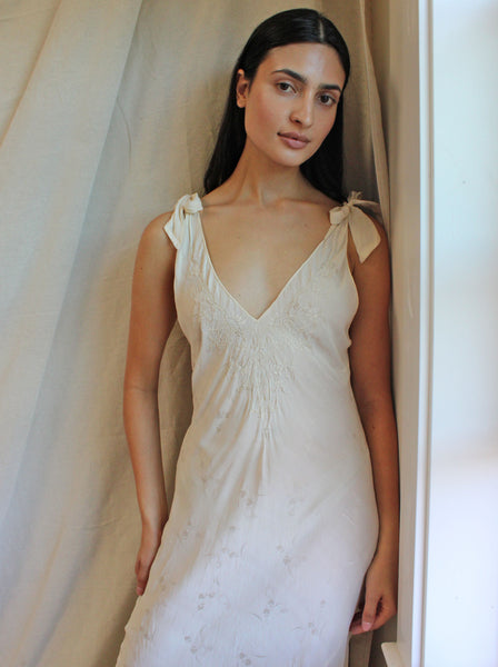 30s Embroidered Silk Jacquard Slip Dress