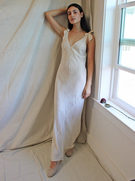30s Embroidered Silk Jacquard Slip Dress