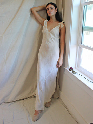 30s Embroidered Silk Jacquard Slip Dress