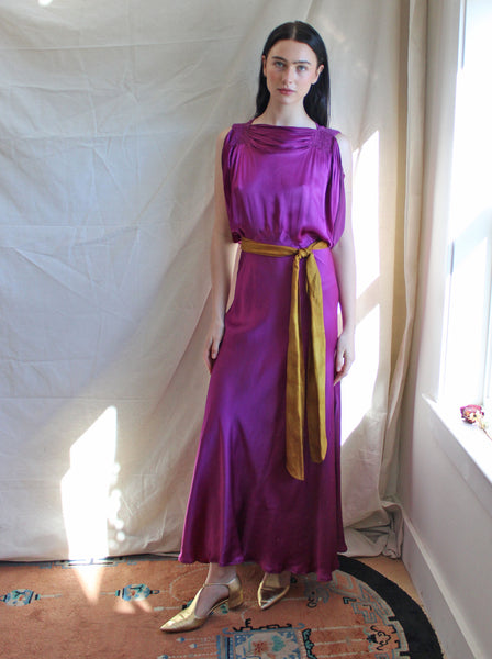 30s Silk Satin Gown in Fuchsia