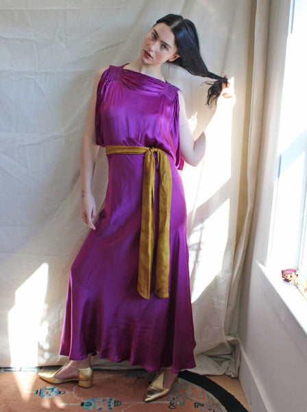 30s Silk Satin Gown in Fuchsia