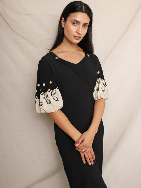 30s Two Tone Embroidered Dress