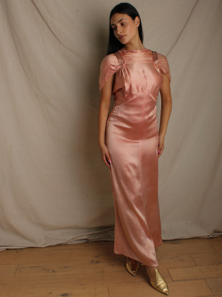 30s Rhinestone Studded Satin Gown