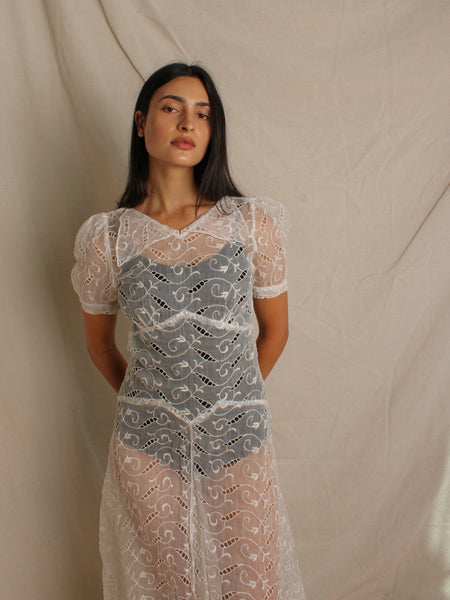 30s Organza Eyelet Gown