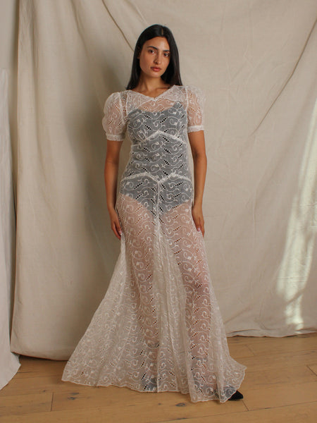 30s Organza Eyelet Gown
